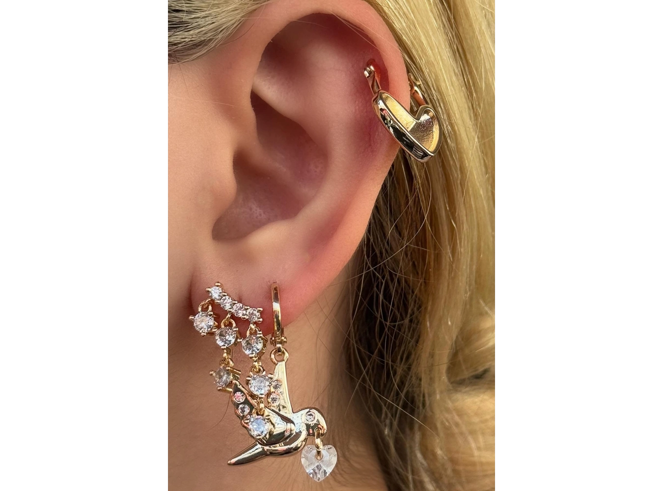 Altın Renk Karışık Figürlü Taş Detaylı  VİP 3lü YSX Küpe Set