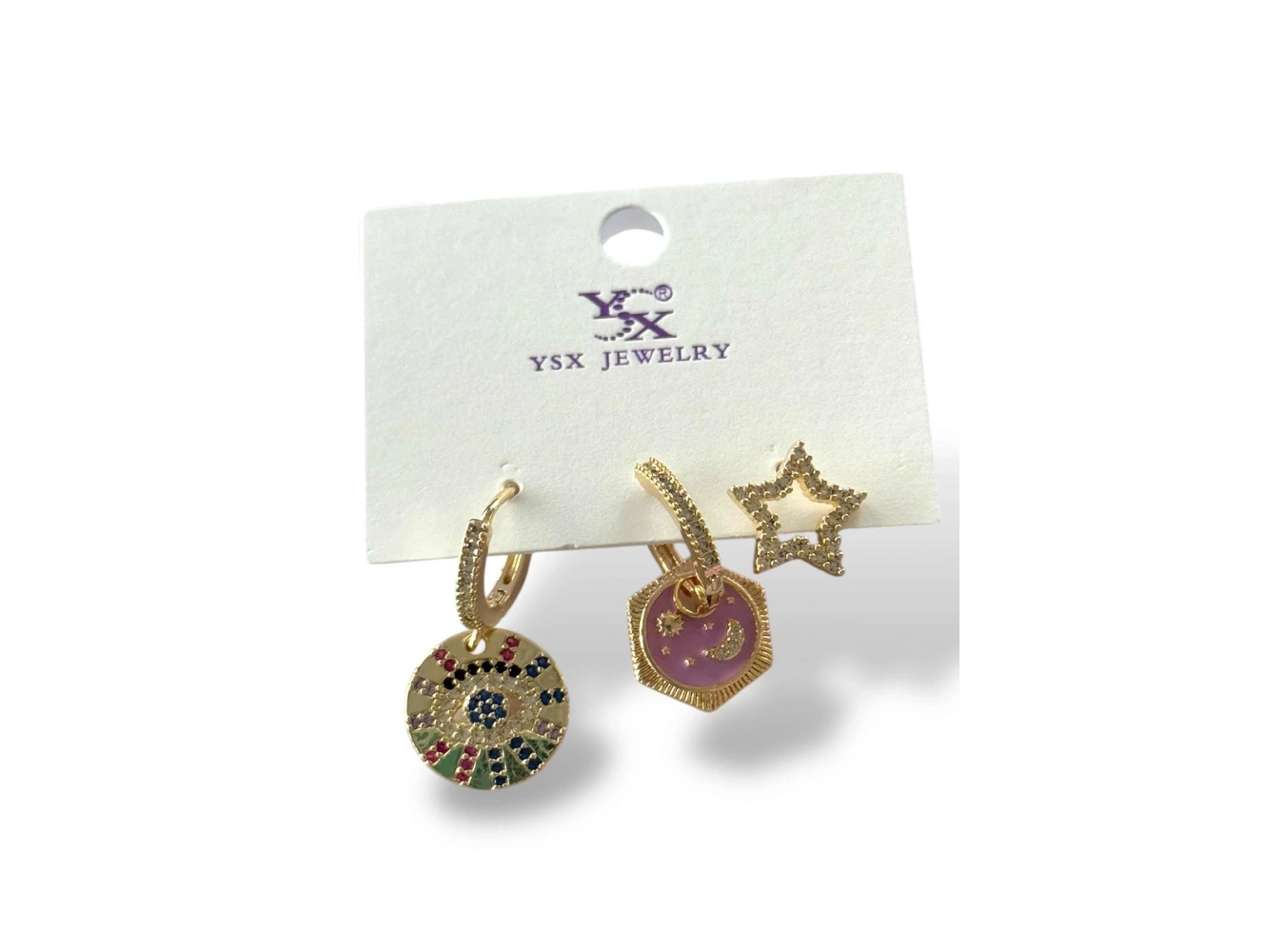 Altın Renk Karışık Figürlü Taş Detaylı VİP 3lü YSX Küpe Set