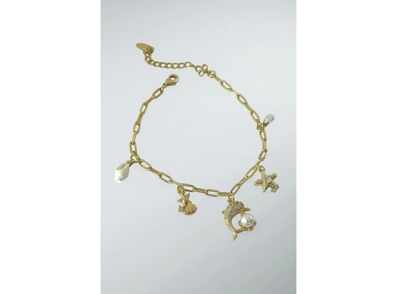 Altın Renk Karışık Figürlü Taş Ve İnci Detaylı YSX Bileklik