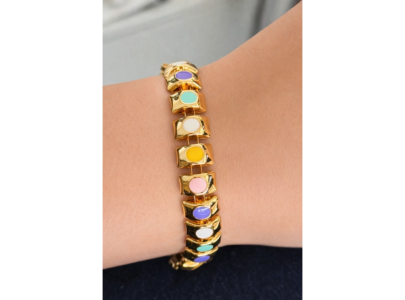 Altın Renk Karışık Mineli Zincir Bileklik