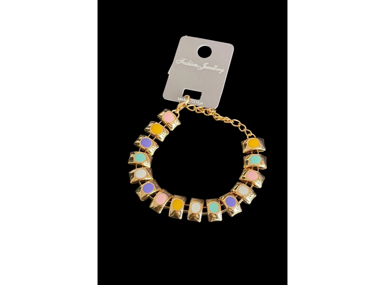 Altın Renk Karışık Mineli Zincir Bileklik