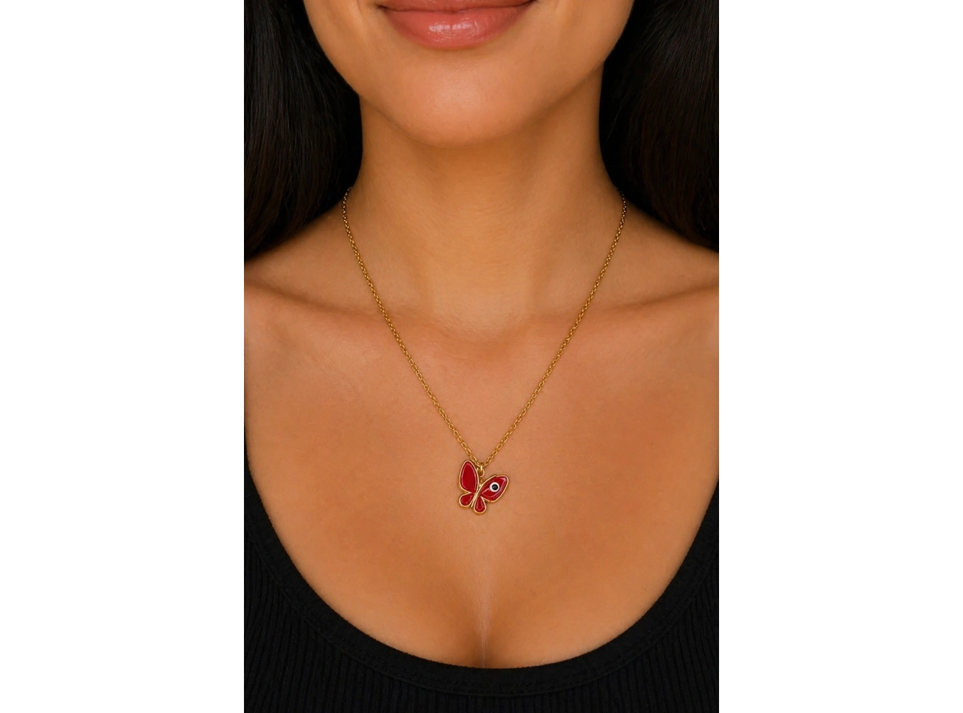 Altın Renk Kelebek Figürlü Çelik Kolye