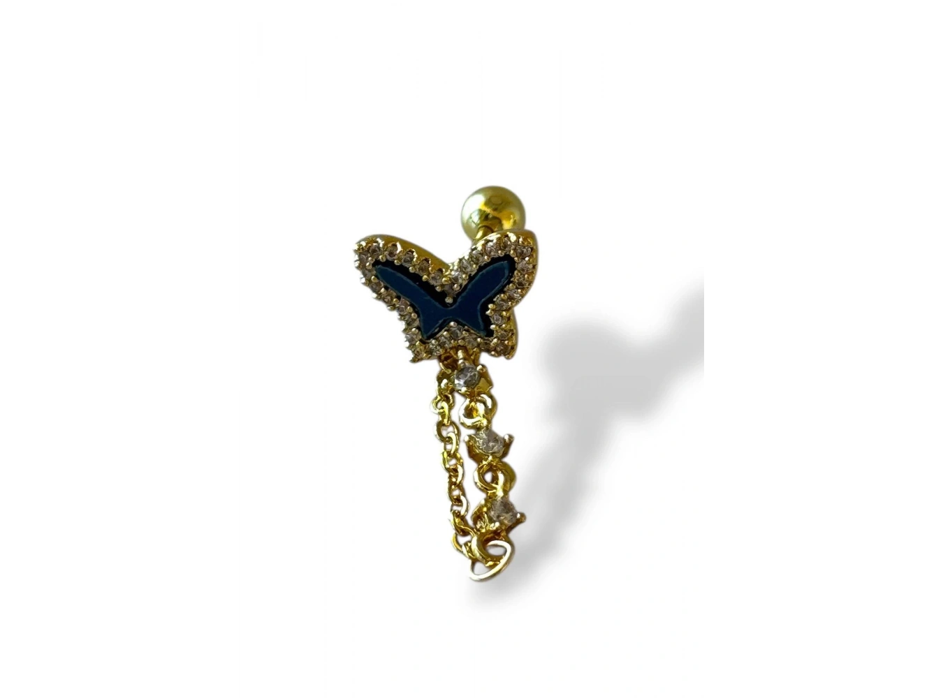 Altın Renk Kelebek Figürlü Çelik Tragus/Kıkırdak Küpe/Piercing (Tek)