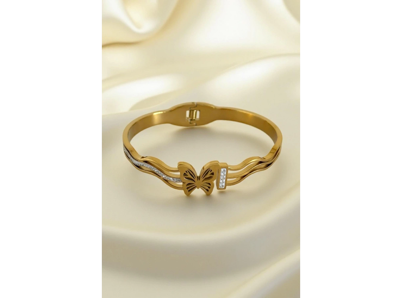 Altın Renk Kelebek Figürlü Kelepçe Bileklik