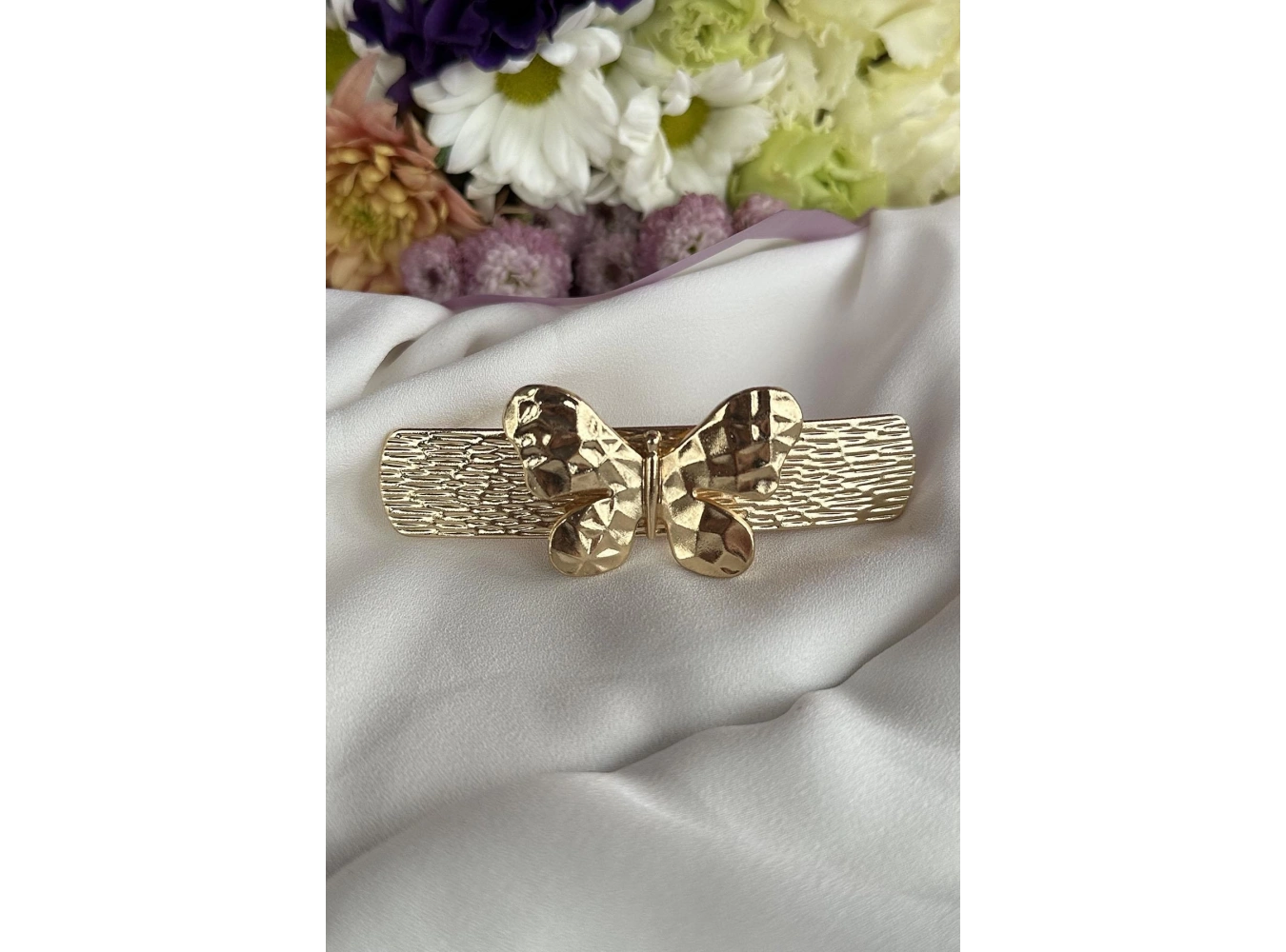 Altın Renk Kelebek Figürlü Metal Otomat Toka