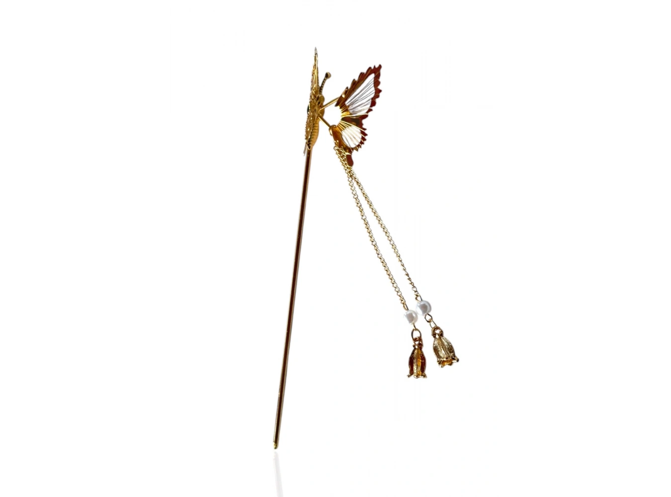 Altın Renk Kelebek Figürlü Sallantılı Topuz Tokası