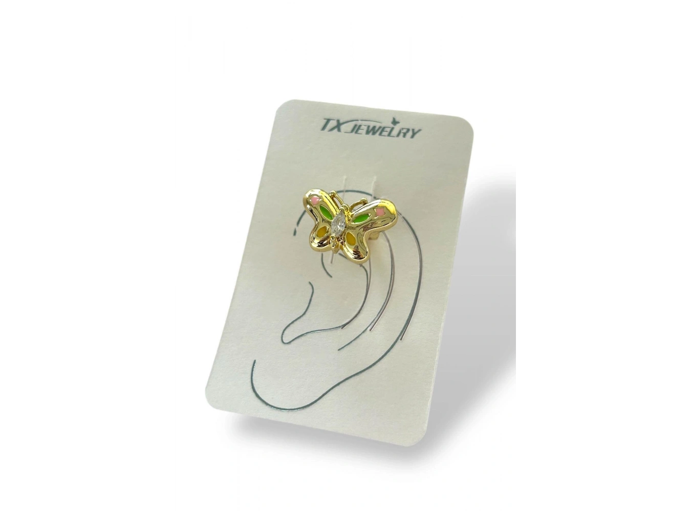Altın Renk Kelebek Figürlü Taş Detaylı 14K Altın Kaplama TX Ear Cuff (Tek)