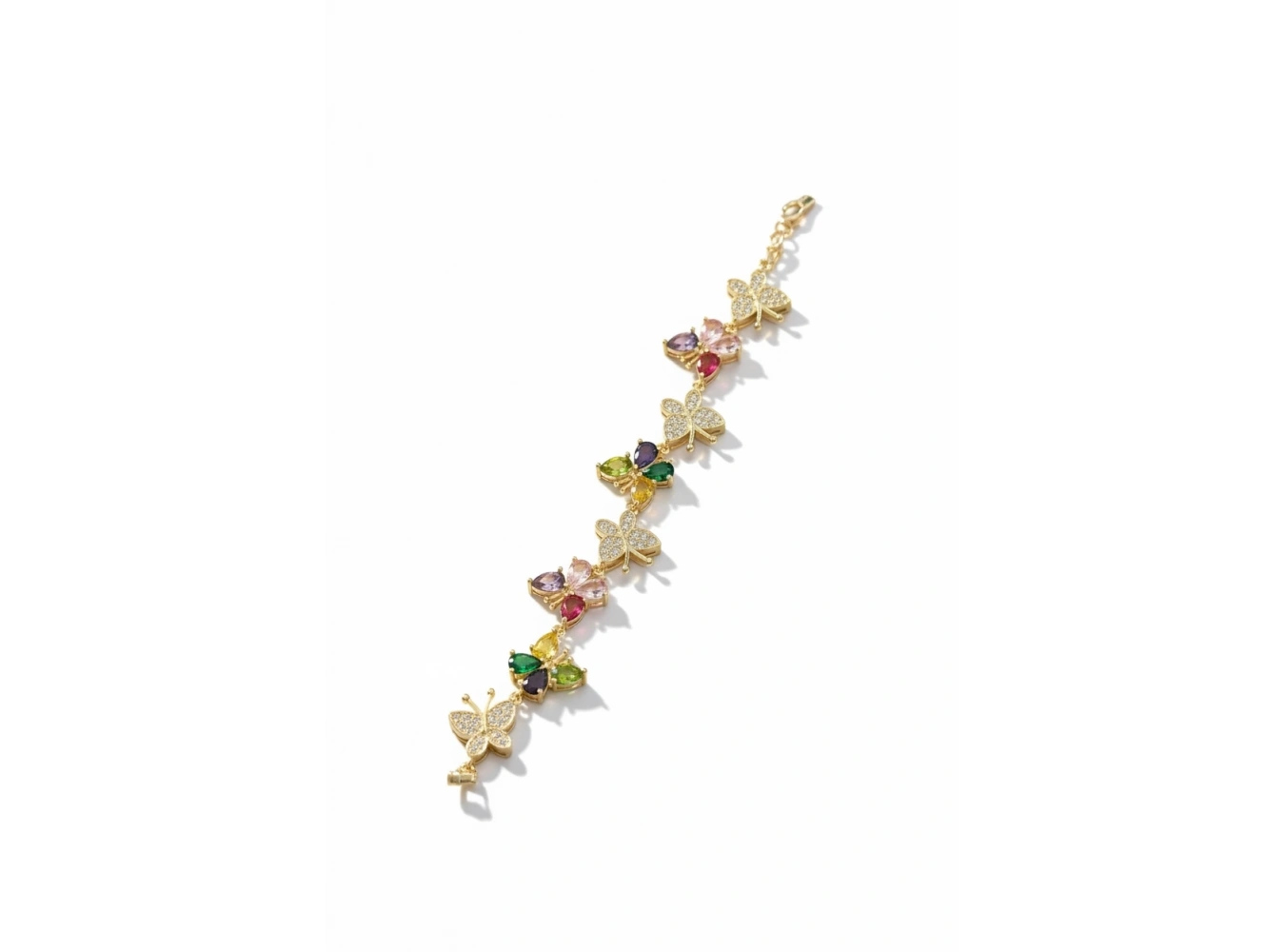 Altın Renk Kelebek Figürlü Taş Detaylı 14K Altın Kaplama VİP Bileklik