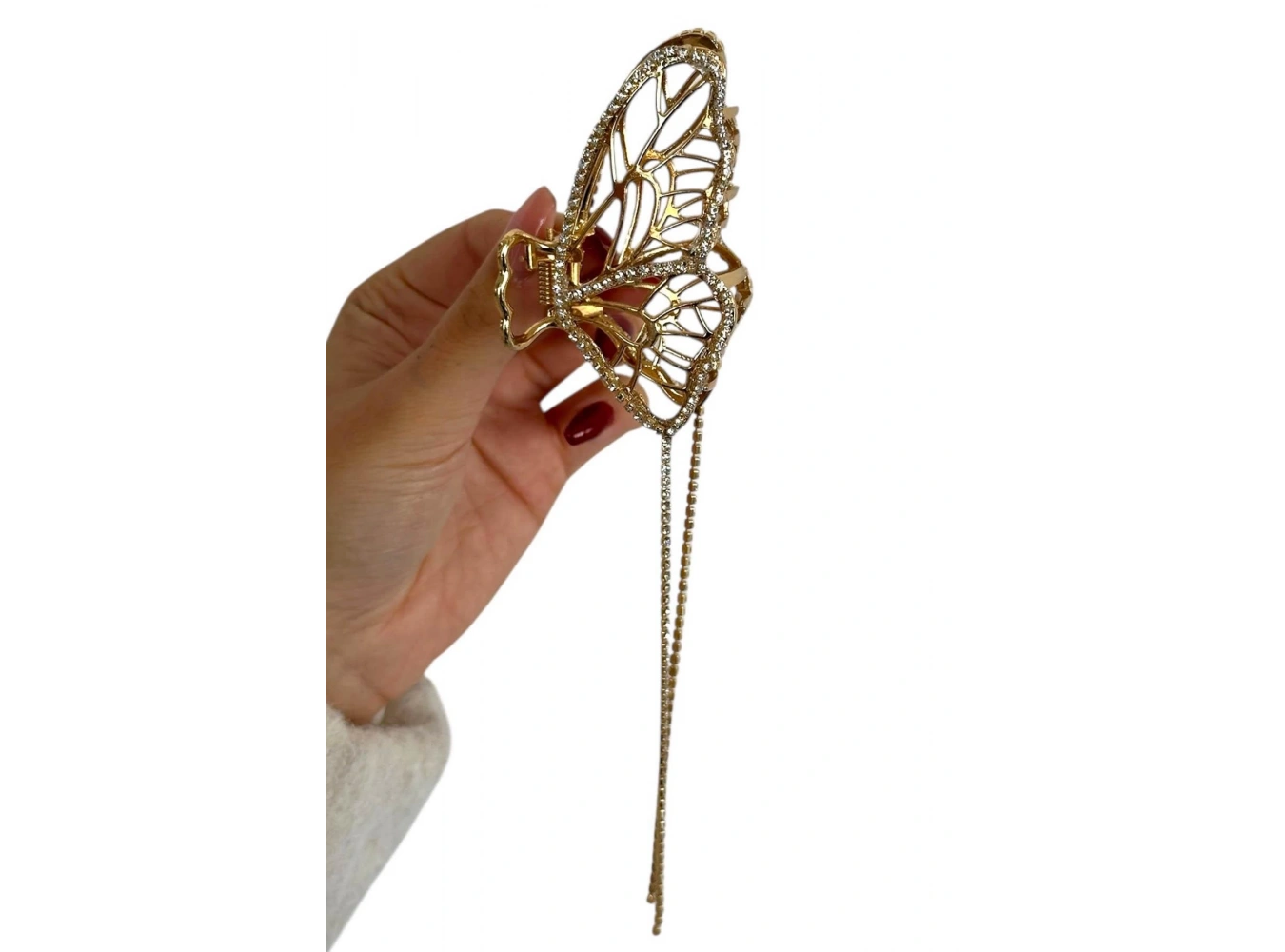 Altın Renk Kelebek Figürlü Taş Detaylı Metal Mandal Toka