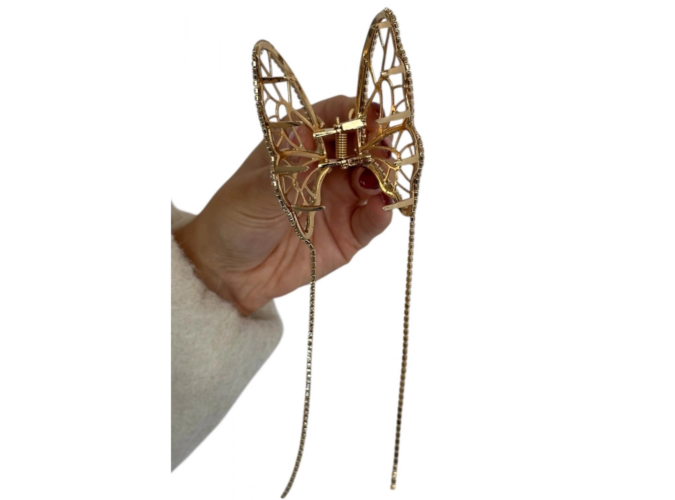 Altın Renk Kelebek Figürlü Taş Detaylı Metal Mandal Toka