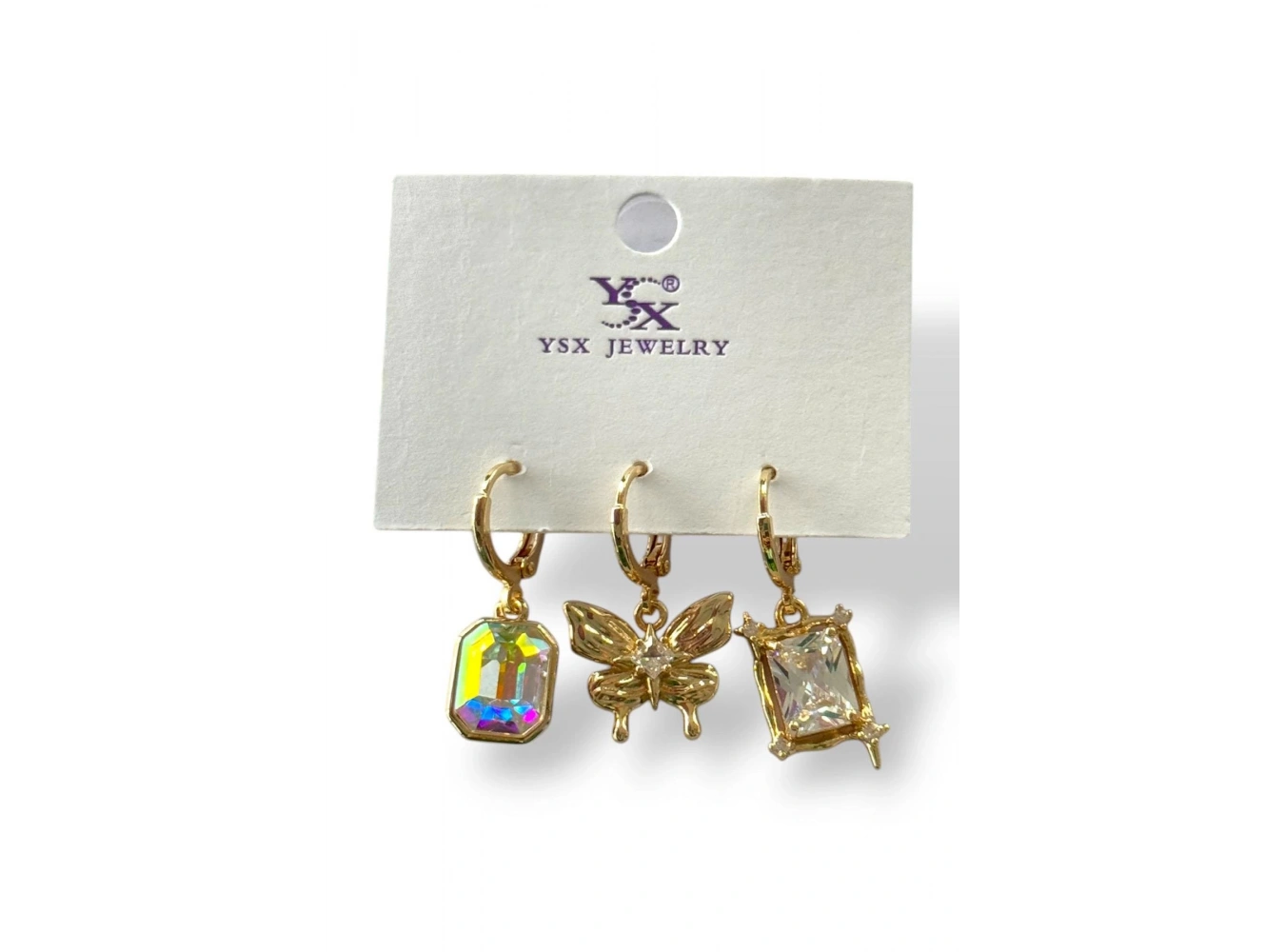 Altın Renk Kelebek Figürlü Taş Detaylı VİP 3lü YSX Küpe Set
