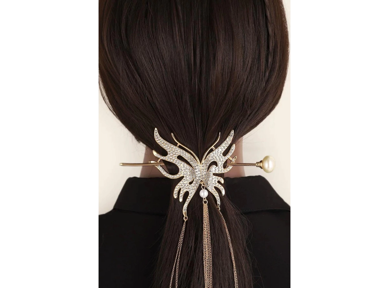 Rose Renk Kelebek Figürlü Taşlı Sallantılı Topuz Toka