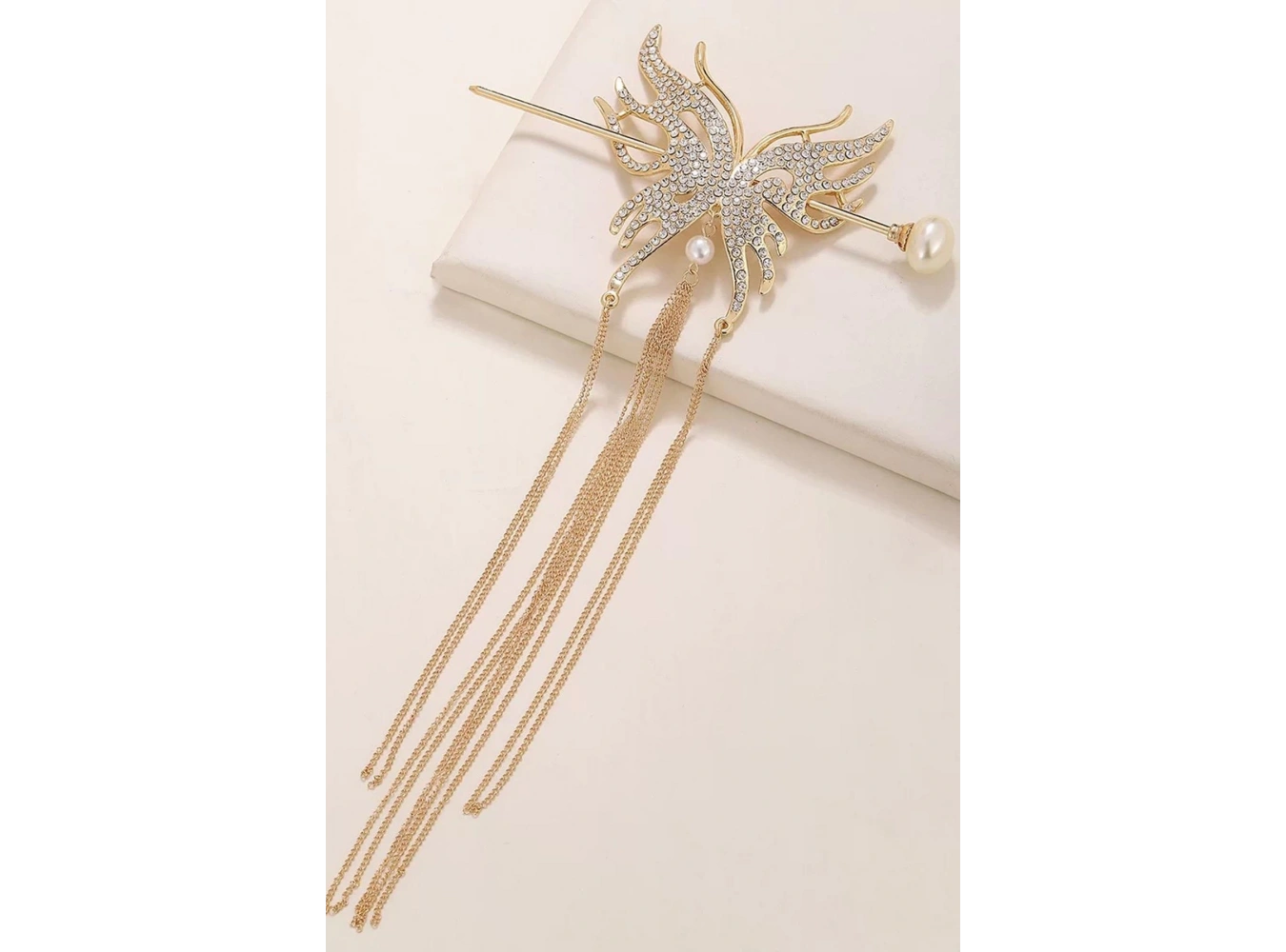 Rose Renk Kelebek Figürlü Taşlı Sallantılı Topuz Toka