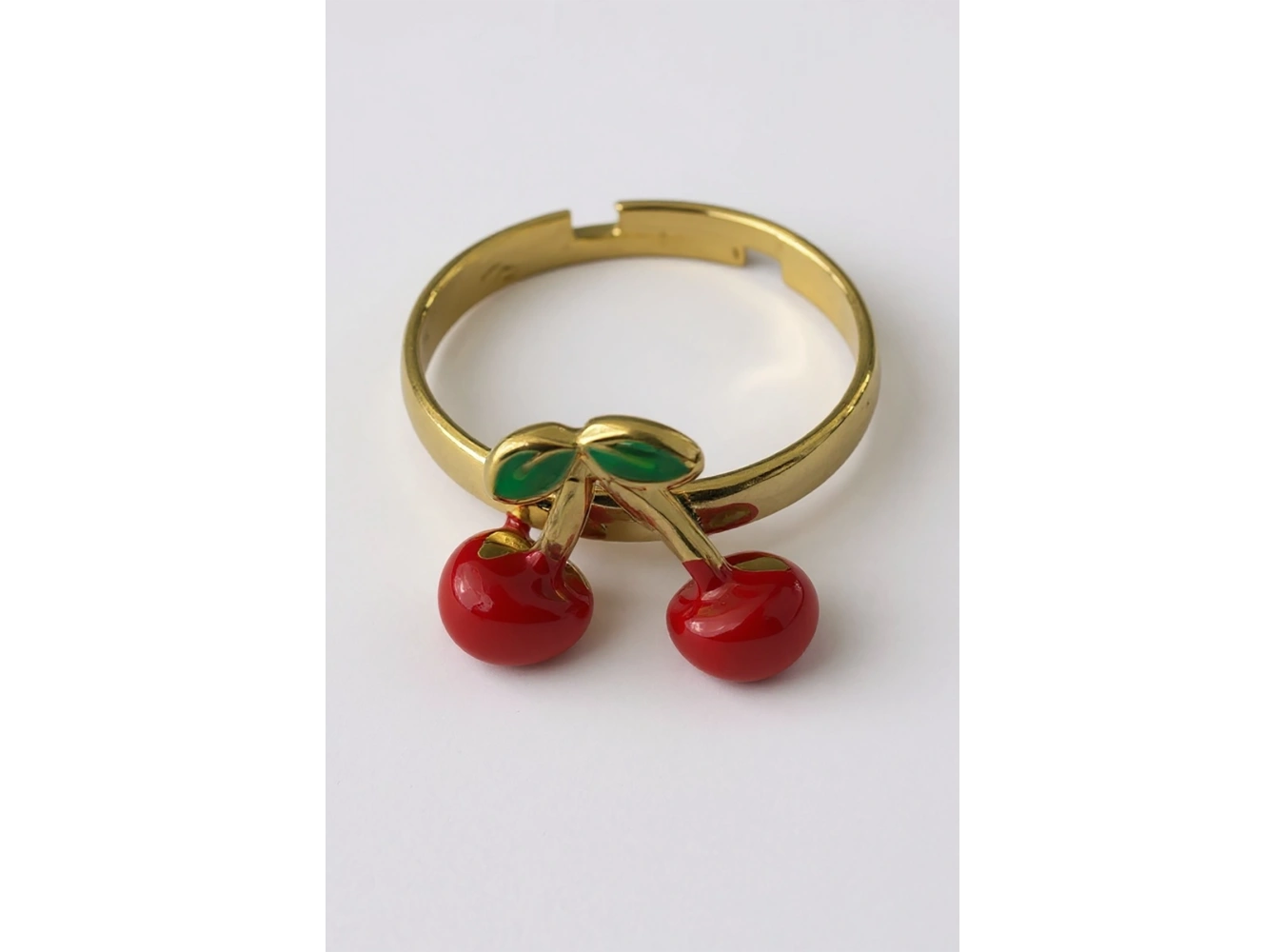 Altın Renk Kiraz Figürlü Ayarlanabilir Çelik Yüzük