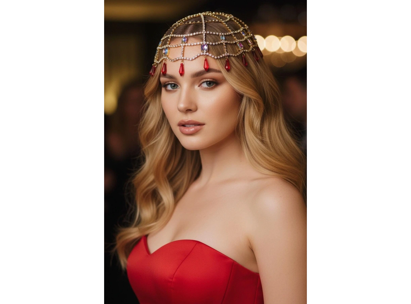 Altın Renk Kırmızı Taş Detaylı Saç Aksesuarı/ Kına Aksesuarı