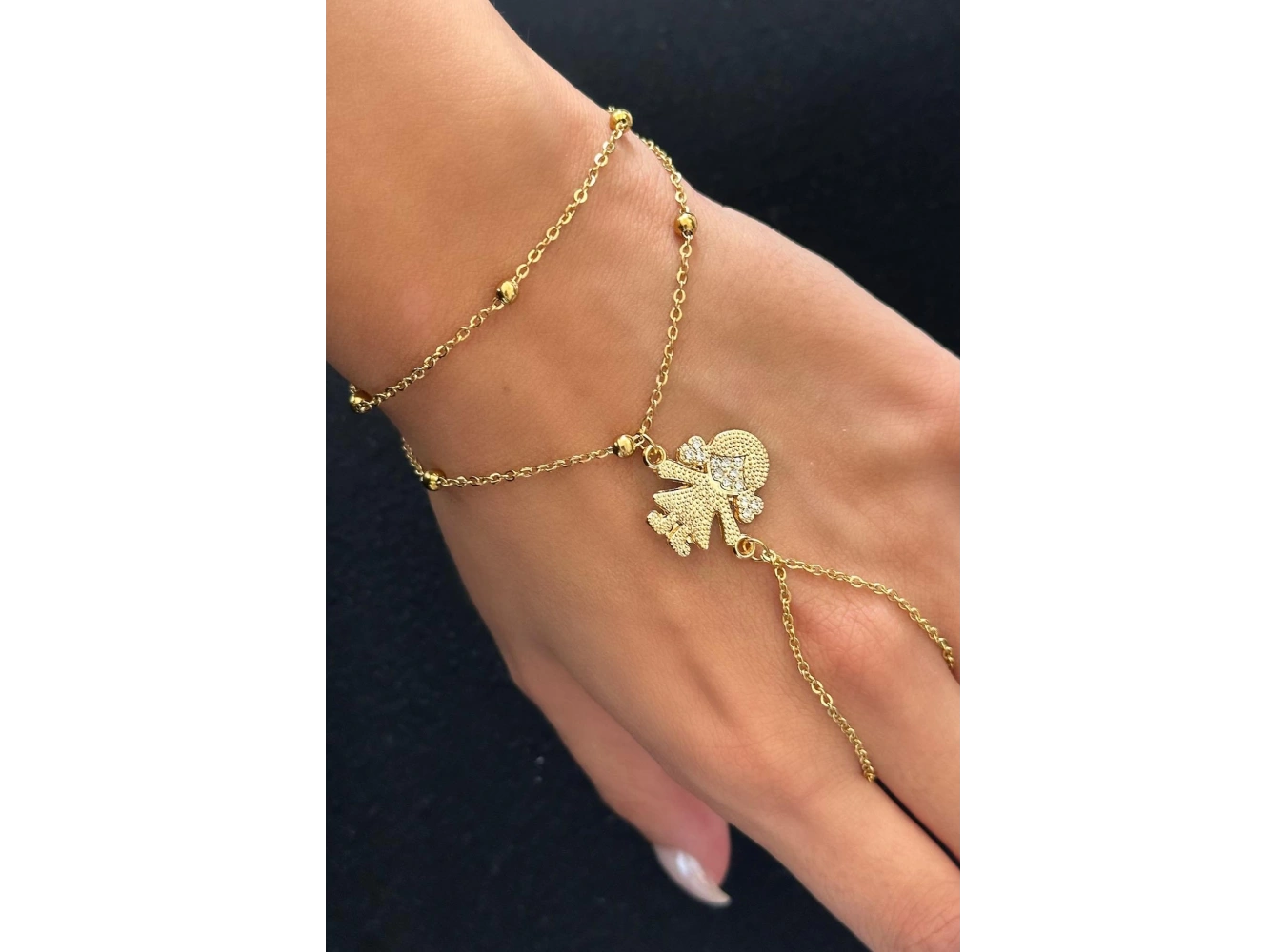 Altın Renk Kız Figürlü Taş Detaylı Çelik Şahmeran