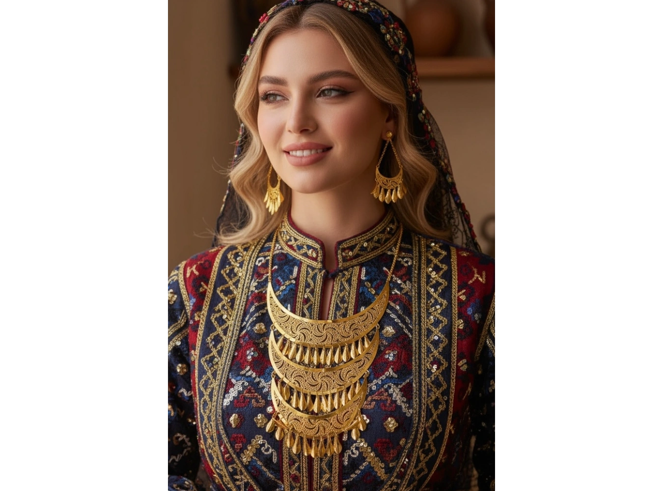 Altın Renk Kolye Ve Küpe Düğün Kına Nişan Gelin Seti