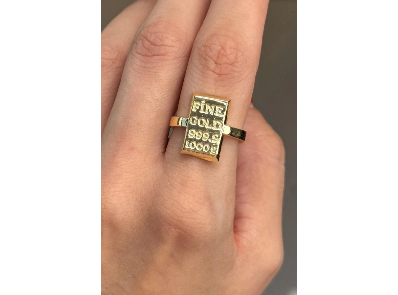 Altın Renk Külçe Figürlü Ayarlanabilir Yüzük