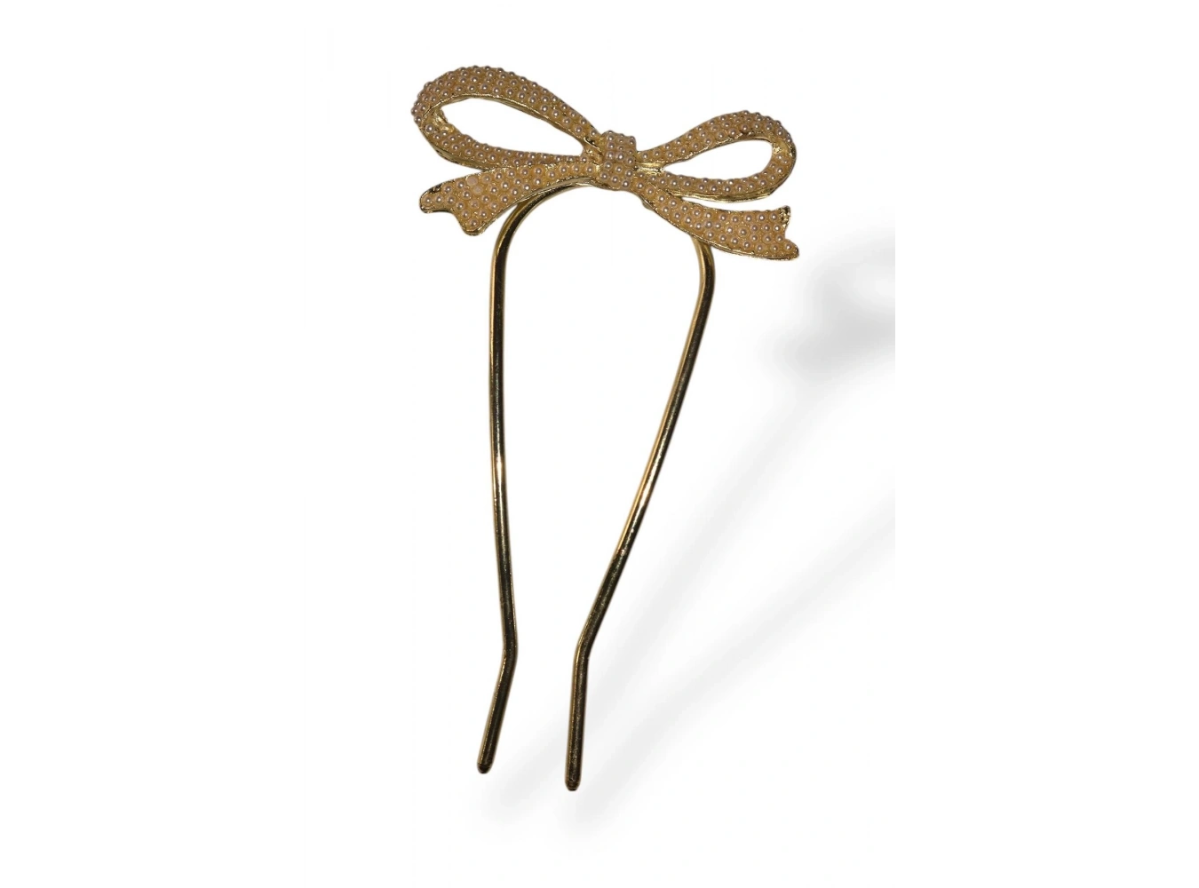 Altın Renk Kurdele Figürlü İnci Detaylı Metal Topuz Tokası/ Kalemi