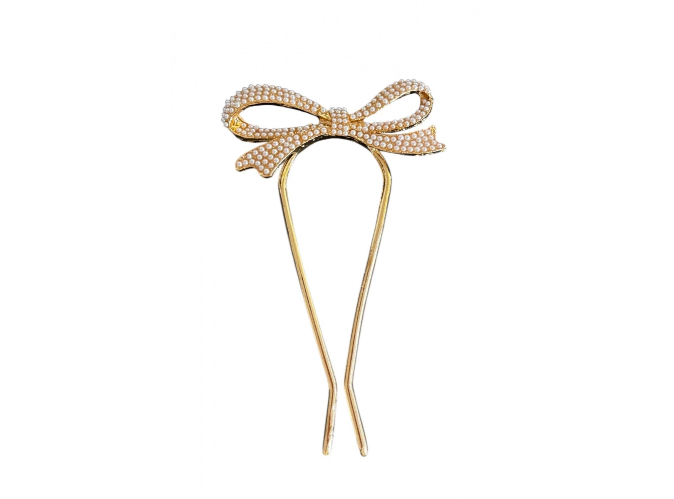 Altın Renk Kurdele Figürlü İnci Detaylı Topuz Tokası