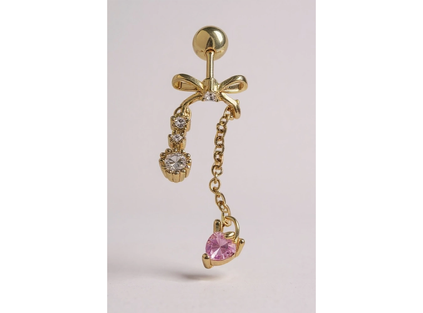 Altın Renk Kurdele Figürlü Taş Detaylı Cerrahi Çelik Tragus/Kıkırdak Küpe/Piercing (Tek)