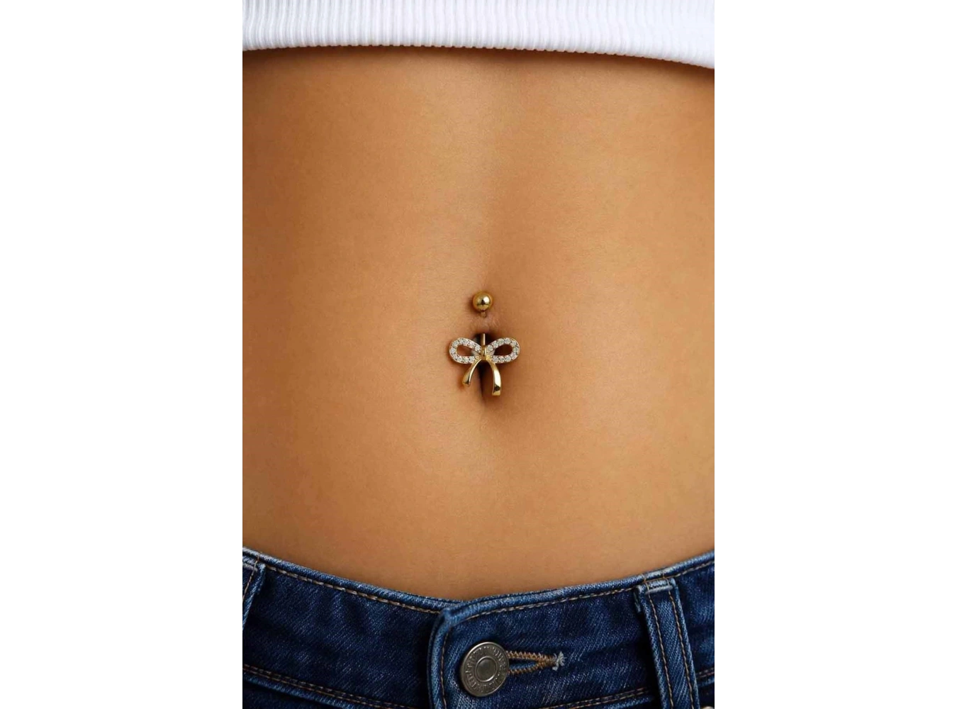 Altın Renk Kurdele Figürlü Taşlı Cerrahi Çelik Göbek Piercing