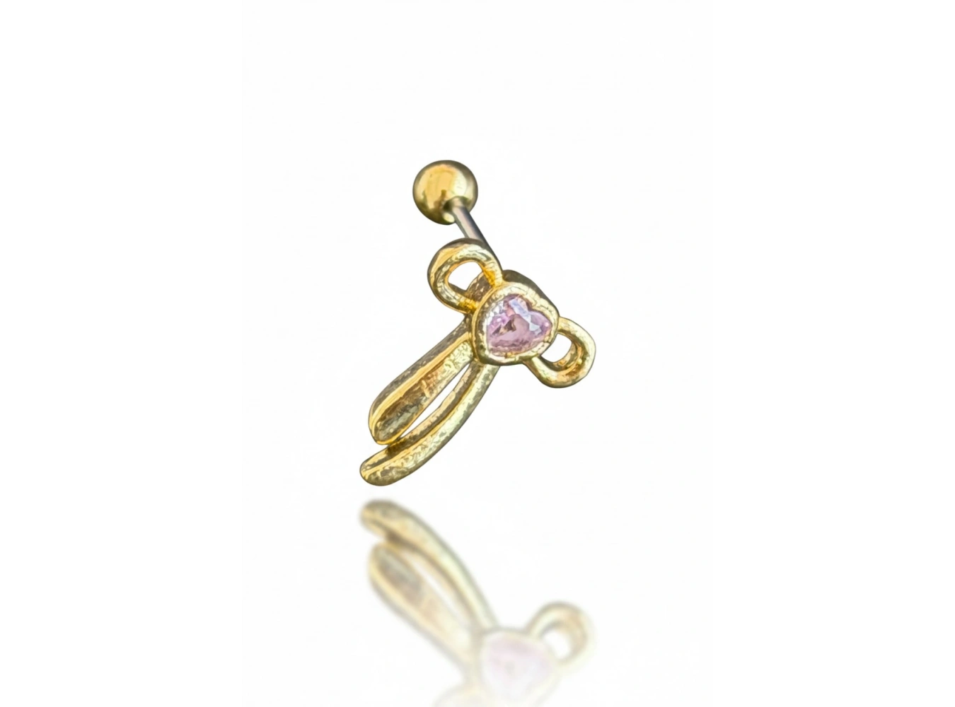 Altın Renk Kurdele Figürlü Taşlı Cerrahi Çelik Tragus/Kıkırdak Küpe/Piercing (Tek)
