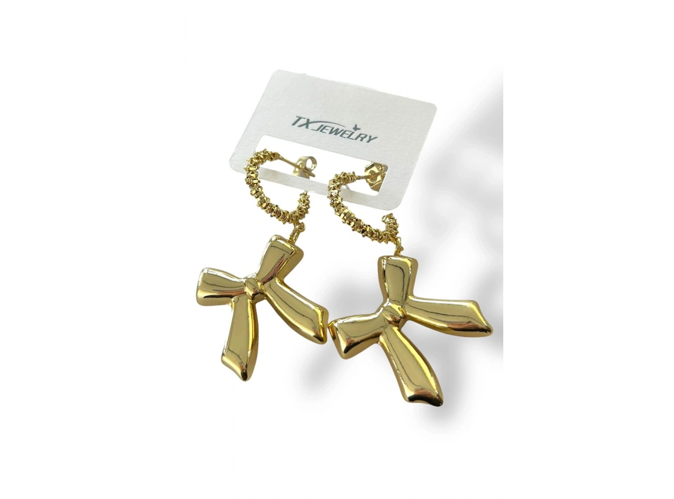 Altın Renk Kurdele Figürlü14K Altın Kaplama TX Küpe (Çift)