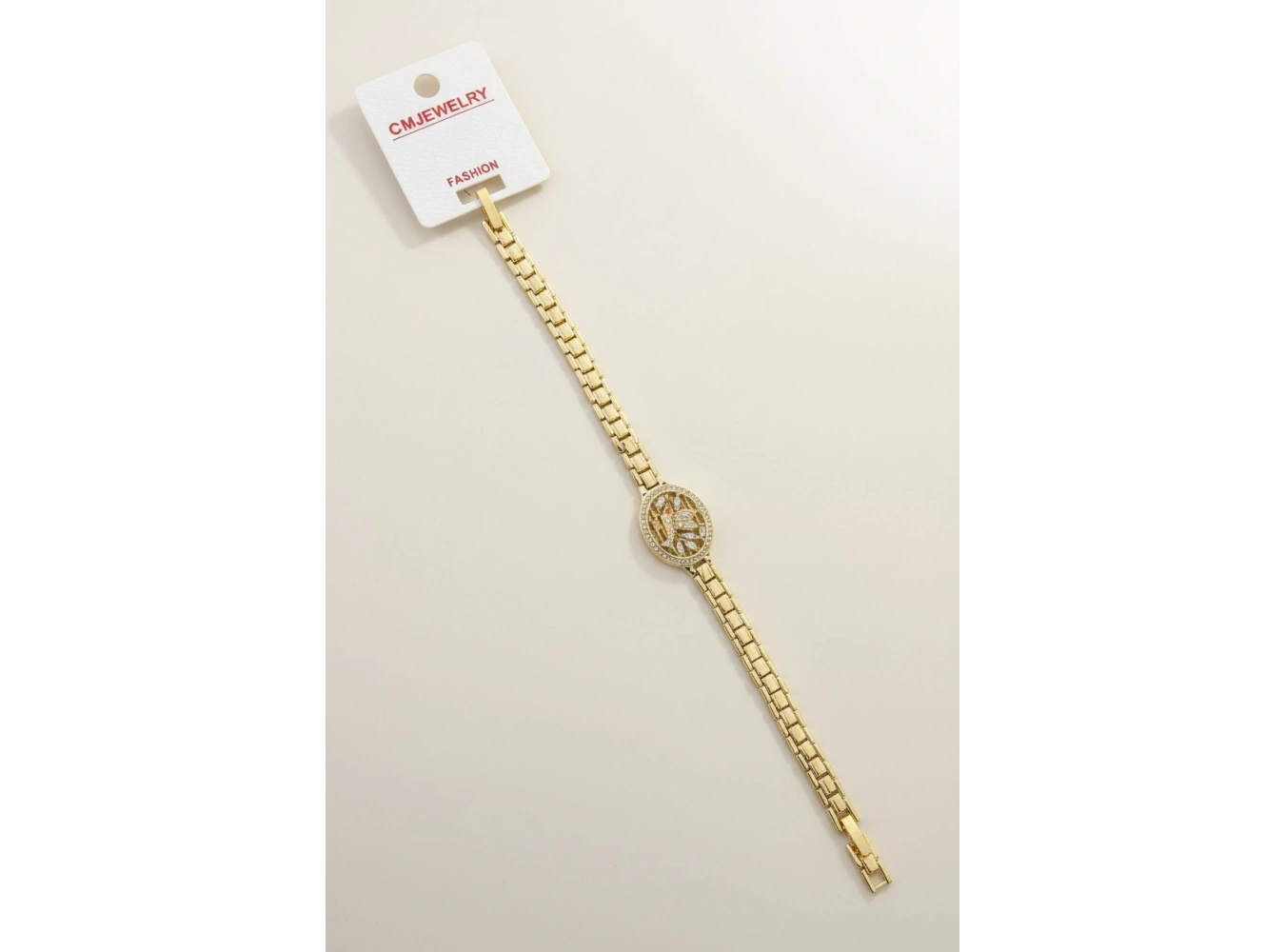 Altın Renk Kuş Figürlü Taşlı 14K Altın Kaplama CM Bileklik