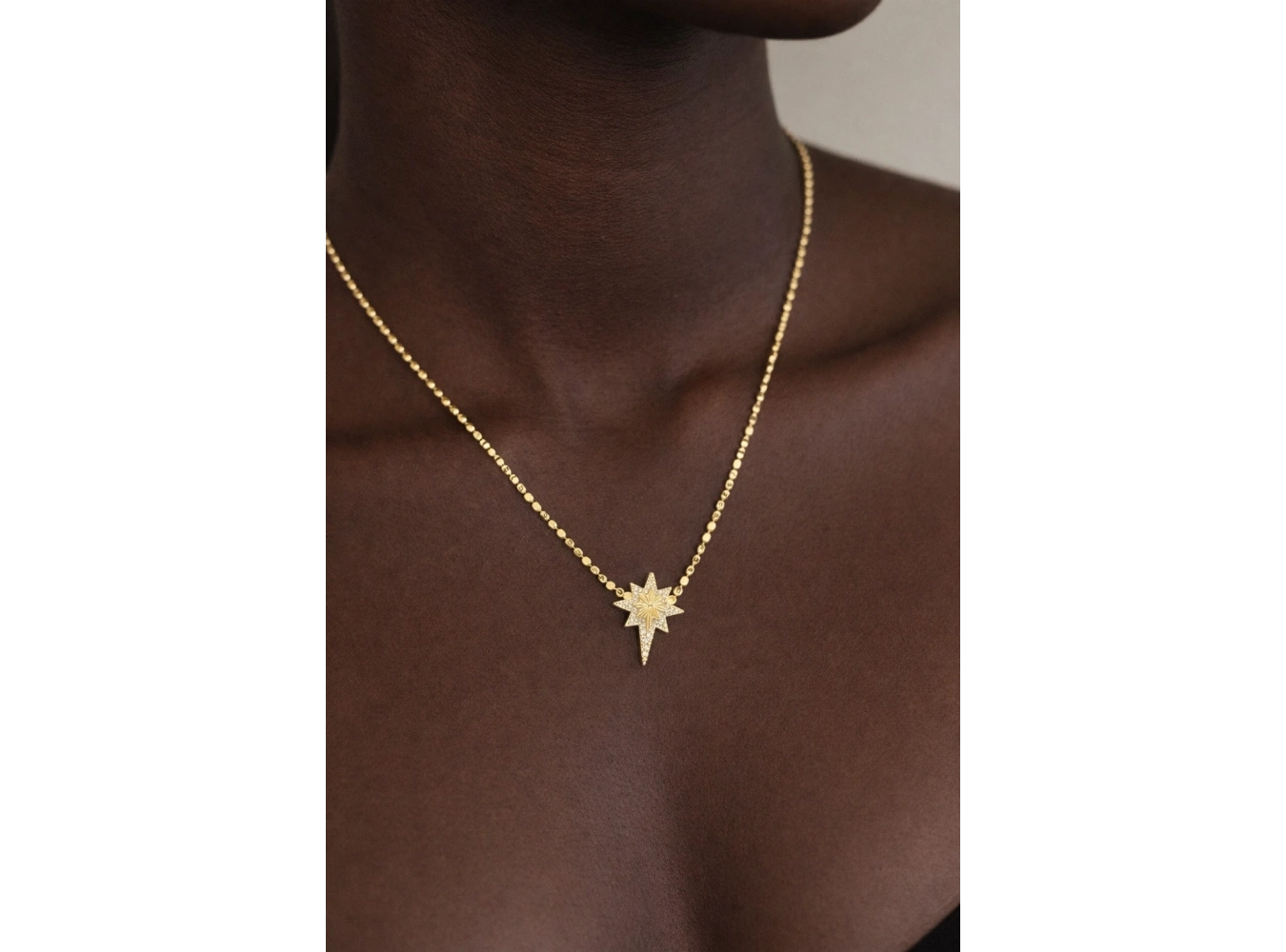 Altın Renk Kuzey Yıldızı Detaylı 14K Altın Kaplama Vip Kolye