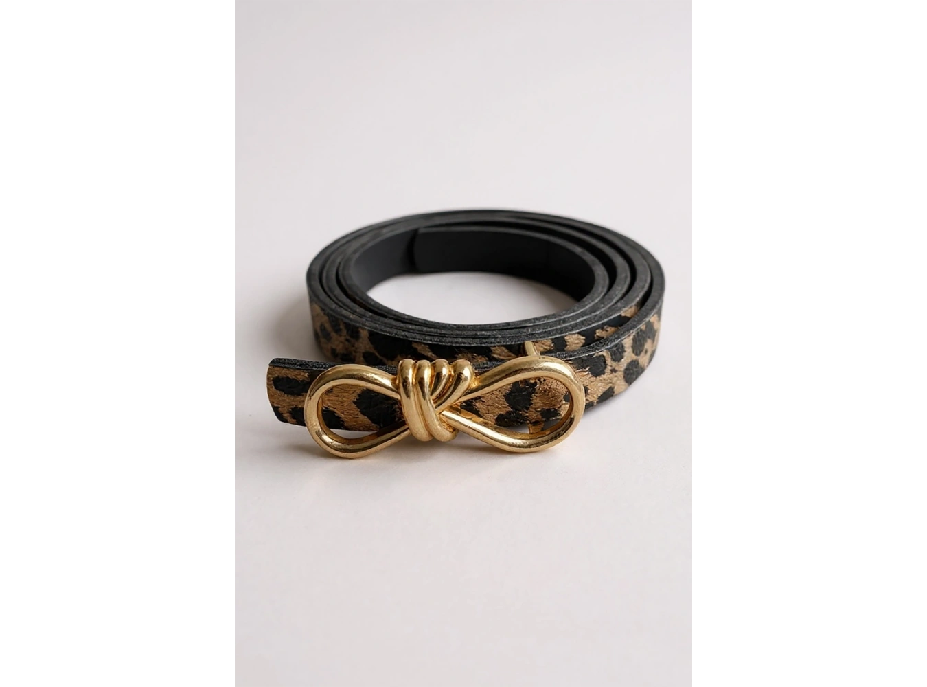Altın Renk Leopar Desenli Kadın Deri Kemer