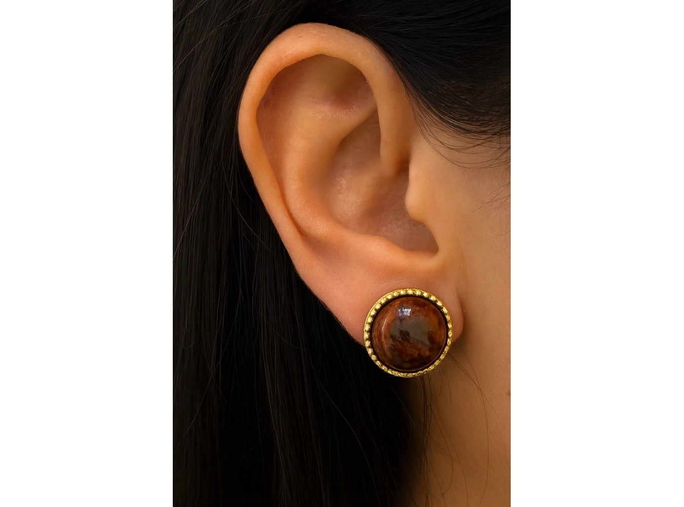 Altın Renk Leopar Detaylı Küpe (Çift)