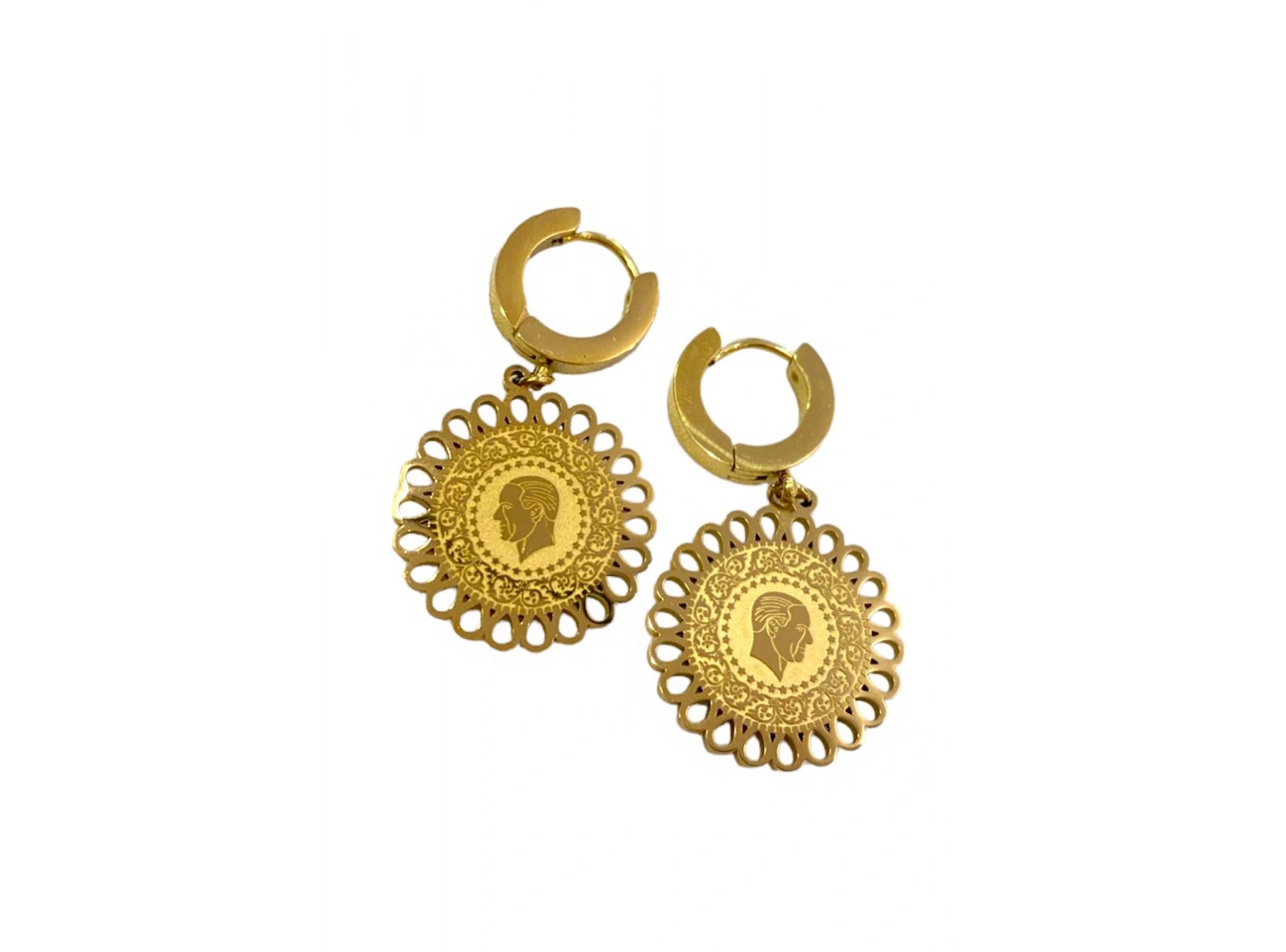 Altın Renk Lira Figürlü Çelik Küpe (Çift)