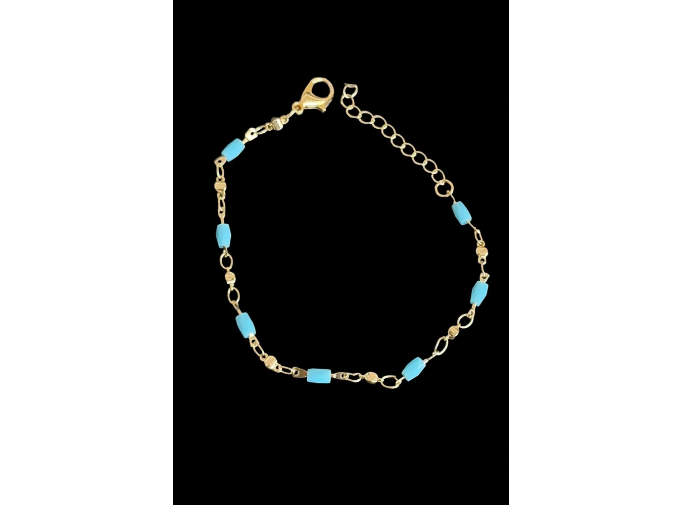 Altın Renk Mavi Boncuklu Zincir Bileklik