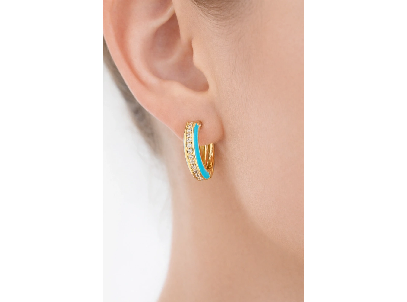 Altın Renk Mavi Mineli Tx Halka Küpe (Çift)