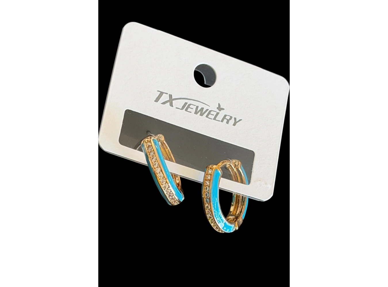 Altın Renk Mavi Mineli Tx Halka Küpe (Çift)