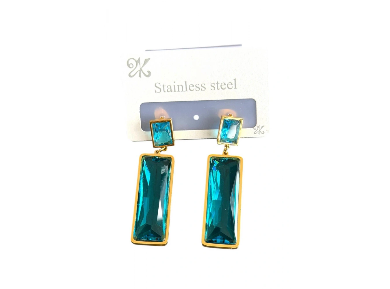 Altın Renk Mavi Taş Detaylı Çelik Küpe (Çift)