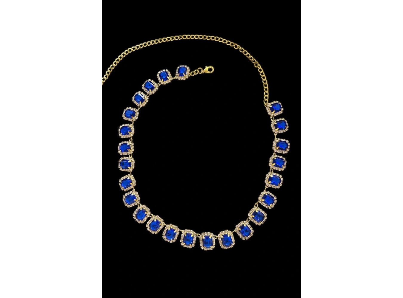 Altın Renk Mavi Taş Detaylı Tasarım Abiye Kolye