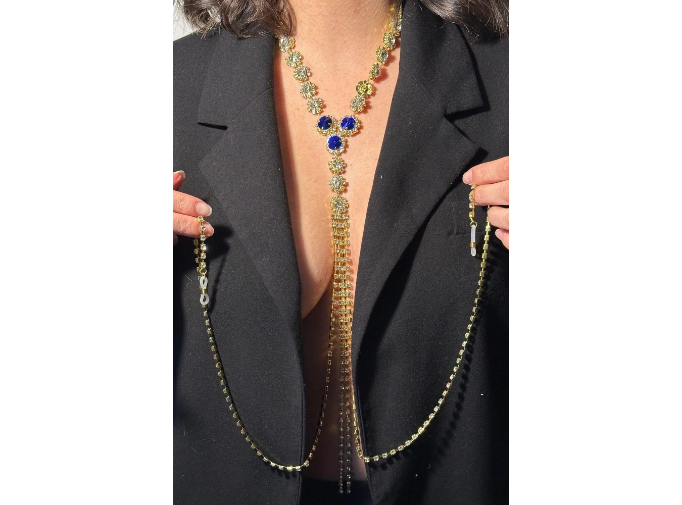 Altın Renk Mavi Taş Detaylı Vücut Aksesuarı