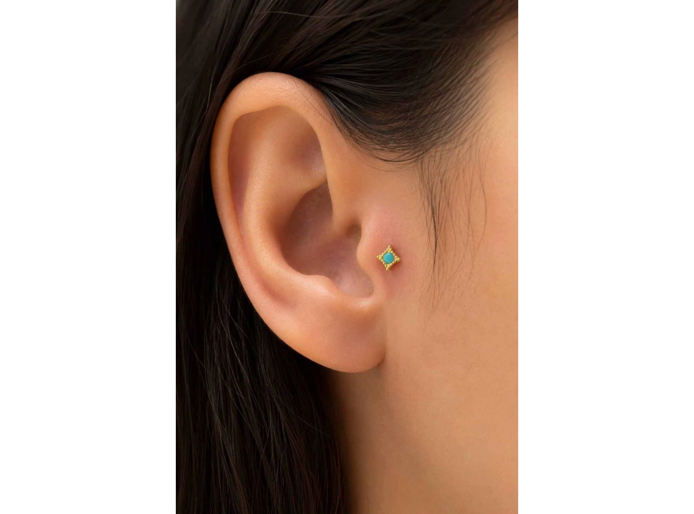 Altın Renk Mavi Taşlı Cerrahi Çelik Tragus/Kıkırdak Küpe/Piercing (Tek)