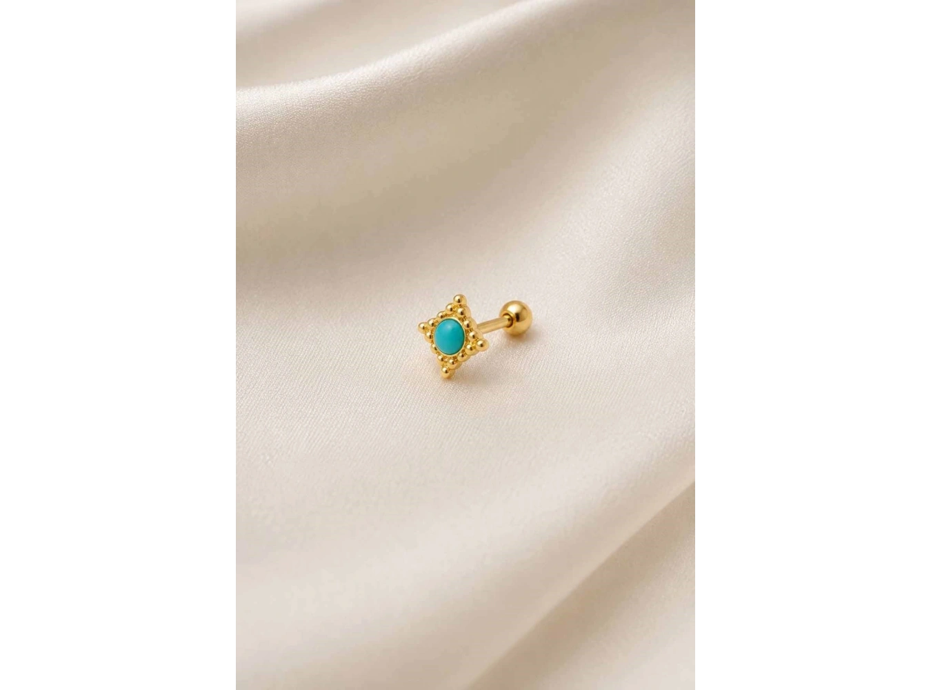 Altın Renk Mavi Taşlı Cerrahi Çelik Tragus/Kıkırdak Küpe/Piercing (Tek)