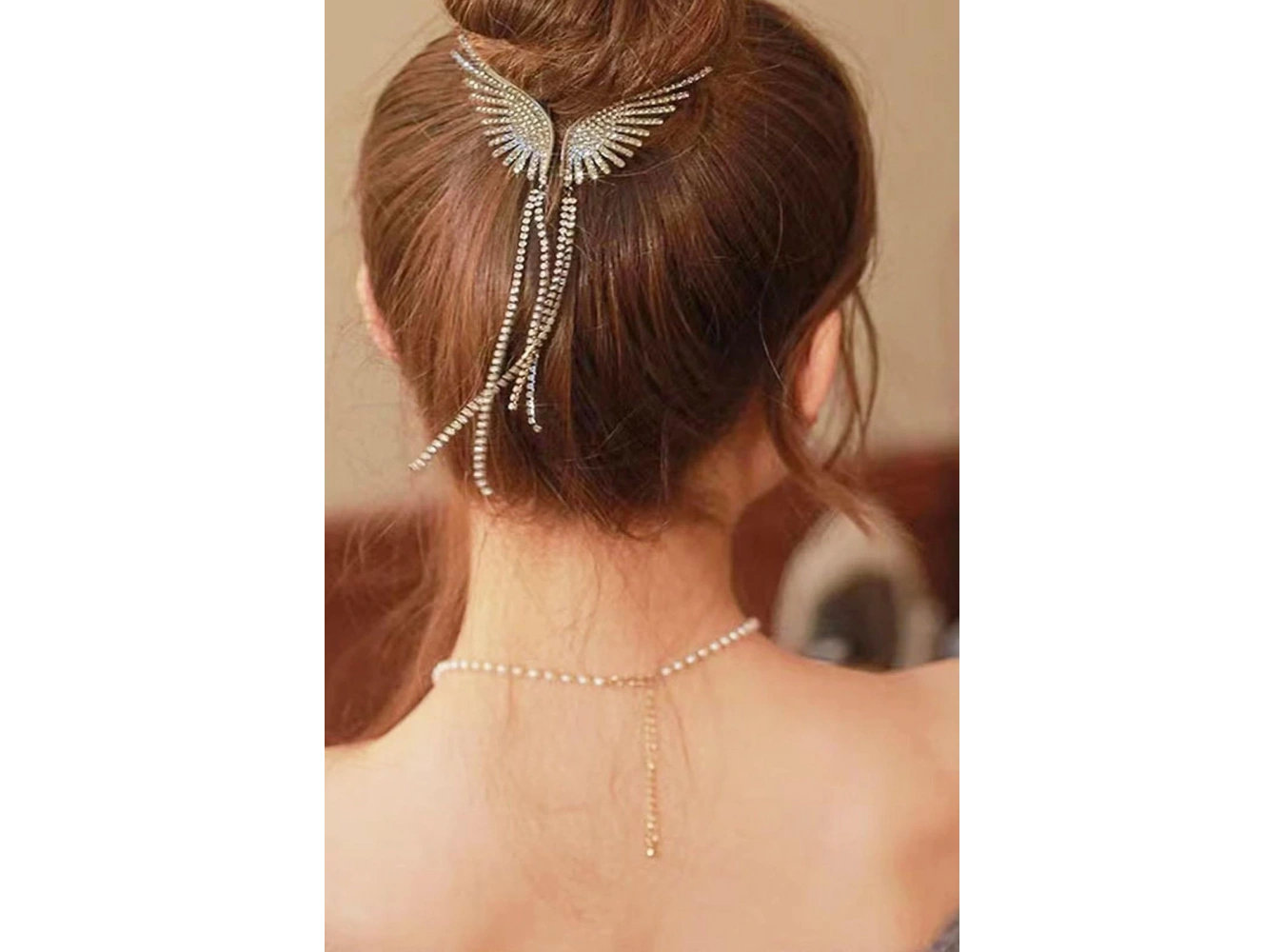 Altın Renk Melek Kanadı Figürlü İnci Ve Taş Detaylı Topuz Toka