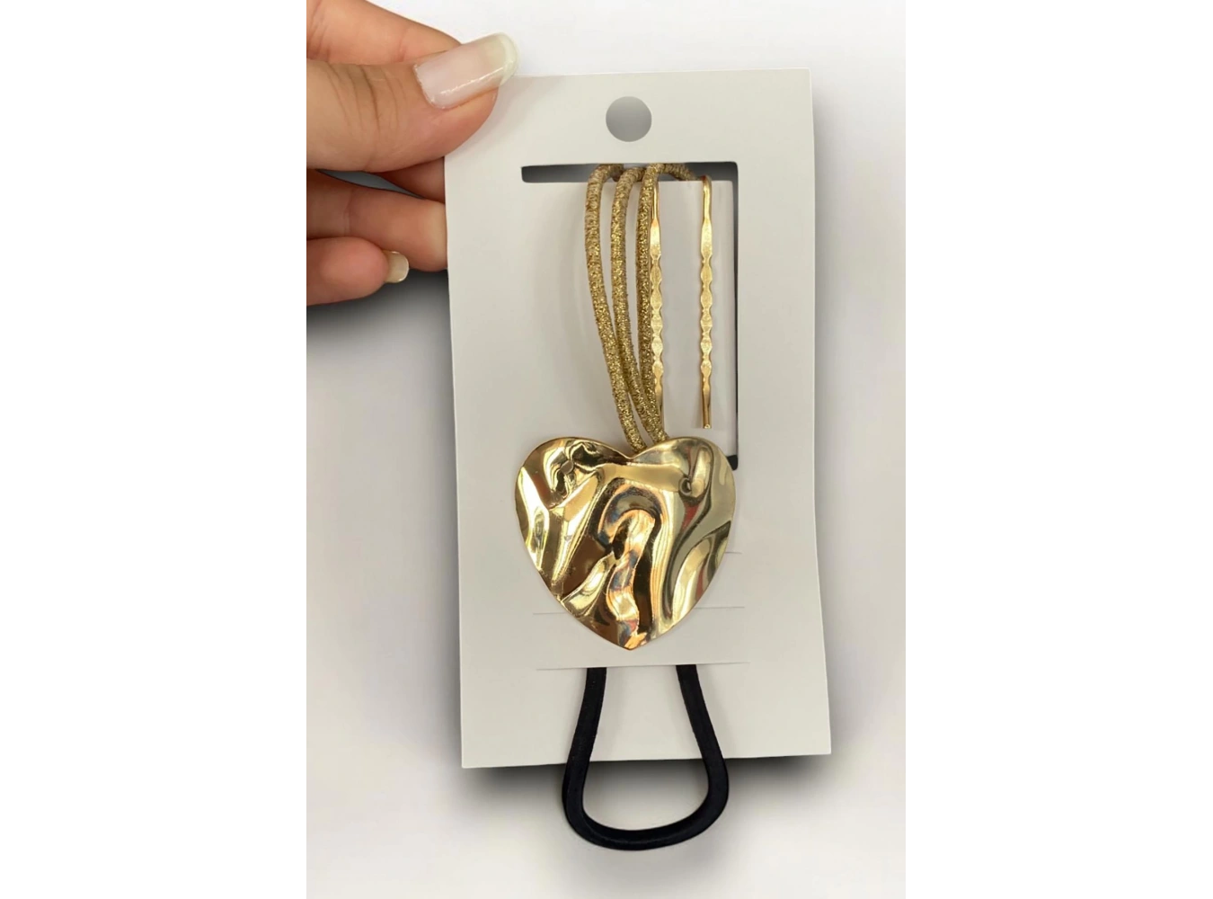 Altın Renk Metal Detaylı Lastik Toka Ve Tel Toka Set