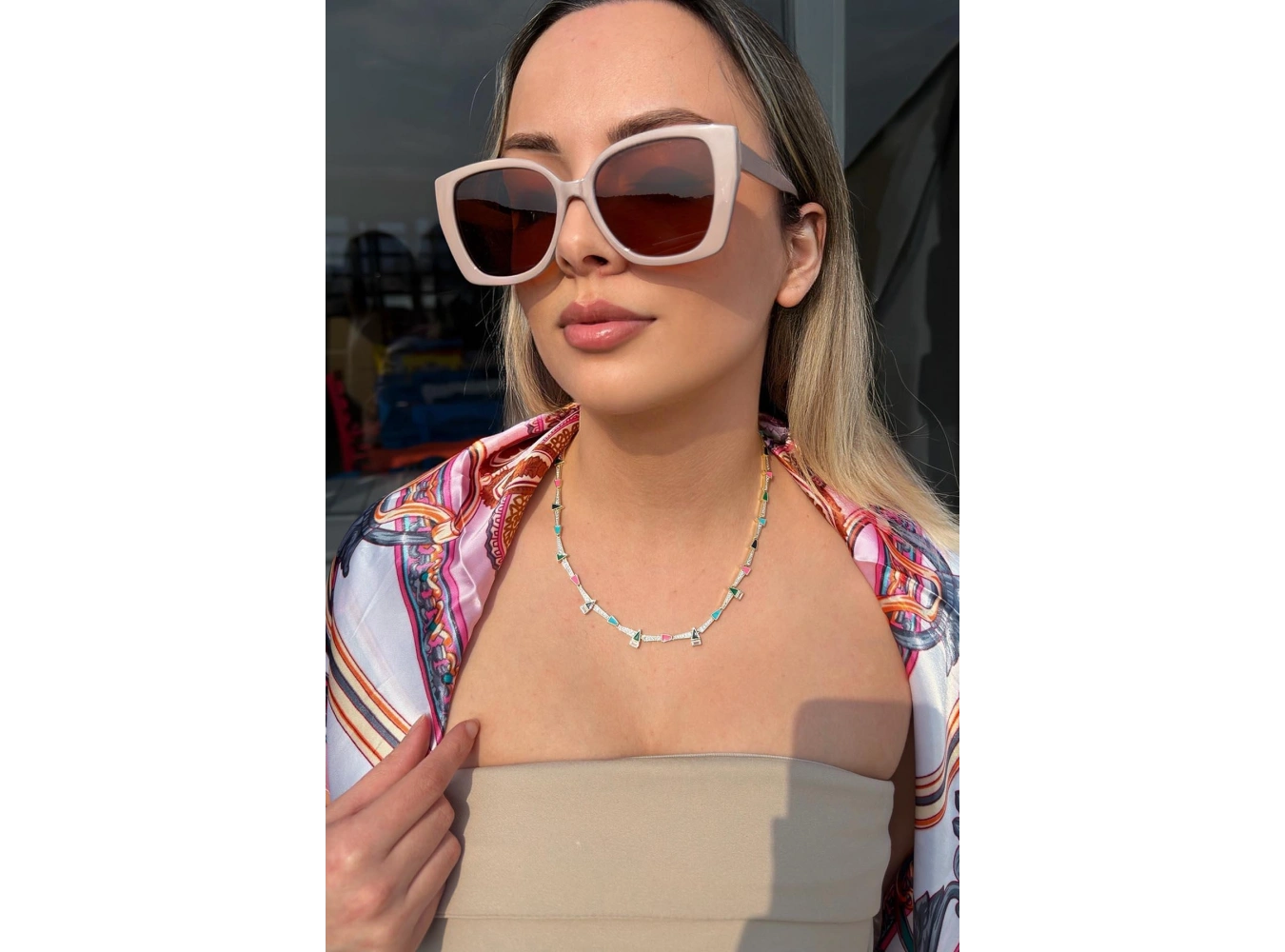 Altın Renk Mineli 14K Altın Kaplama Taşlı Kolye