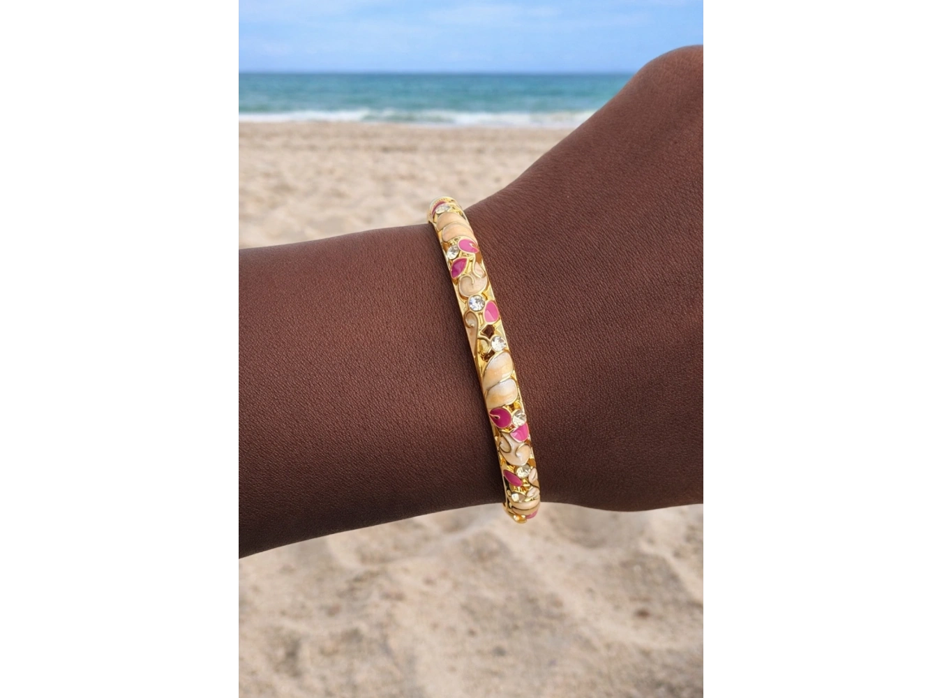 Altın Renk Mineli Kelepçe Bileklik