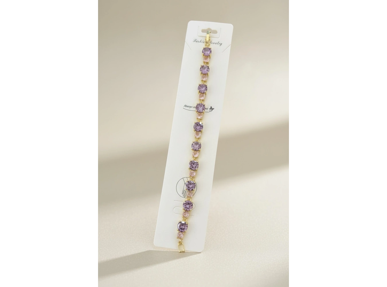 Altın Renk Mor Taş Detaylı 14K Altın Kaplama VİP Bileklik