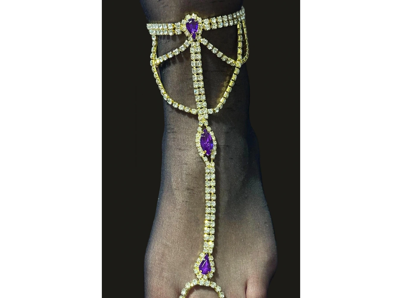 Altın Renk Mor Taş Detaylı Tasarım Halhal Ayak Şahmeranı