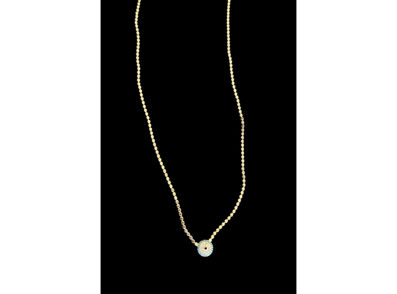 Altın Renk Nazar Boncuğu Detaylı 14K Altın Kaplama Vip Ezme Zincir Kolye