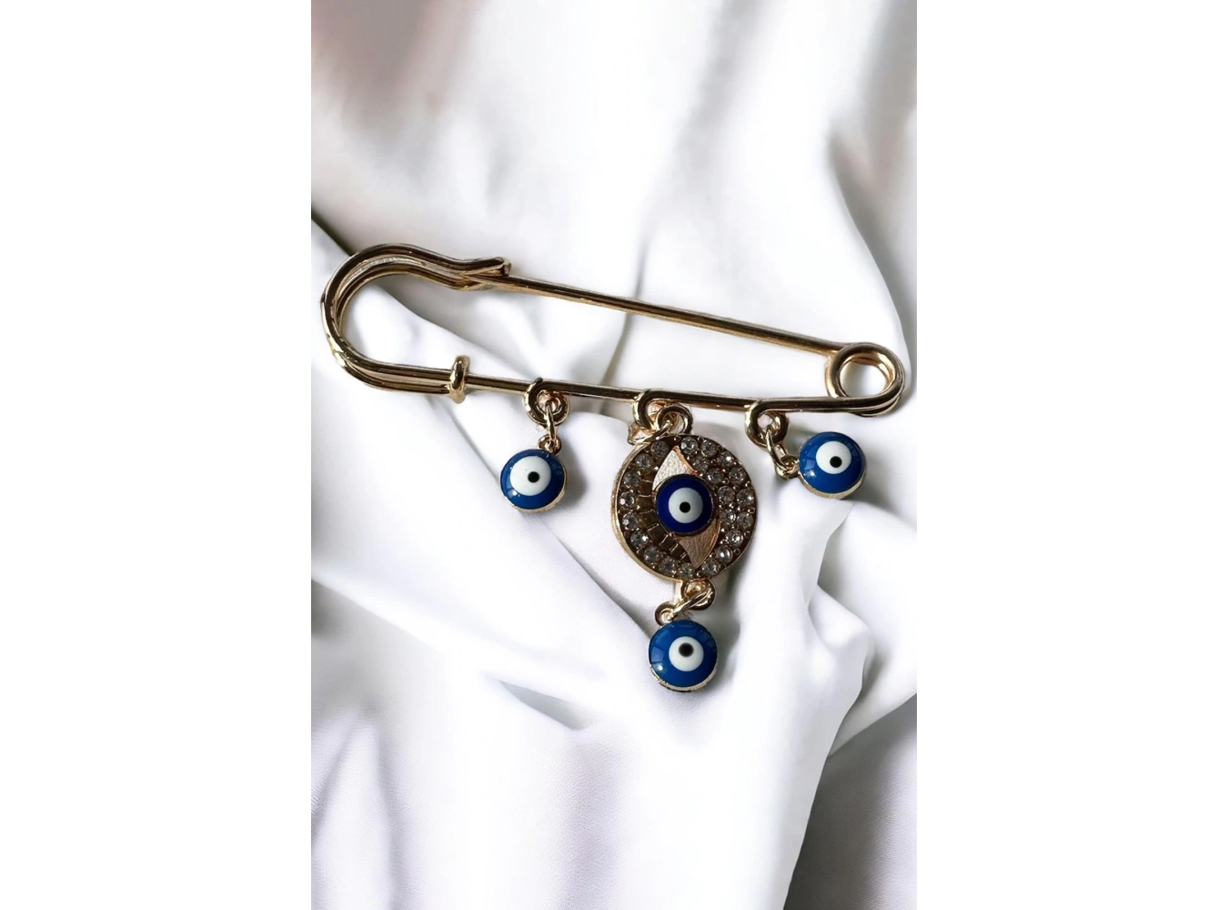 Altın Renk Nazar Boncuğu Detaylı Broş