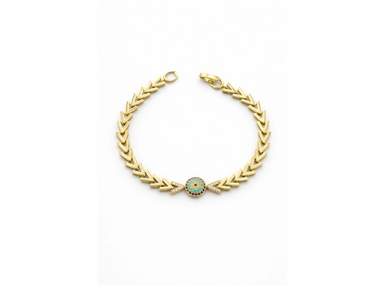 Altın Renk Nazar Boncuğu Figürlü 14K Altın Kaplama VİP Bileklik